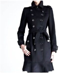 BURBERRY LONDON LITTLETON WOOL RUFFLE HEM COAT.